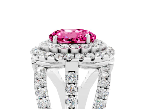 White gold Double Halo Round Cut Diamond Split Shank Pave Set Ring_5