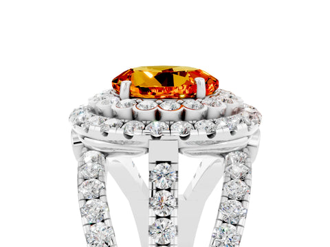 White gold Double Halo Round Cut Diamond Split Shank Pave Set Ring_5