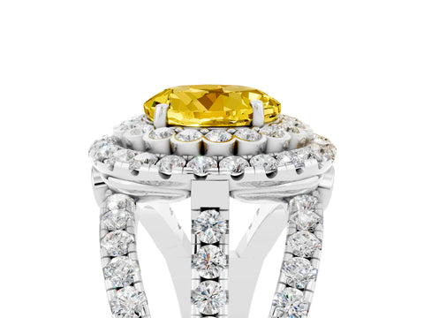 White gold Double Halo Round Cut Diamond Split Shank Pave Set Ring_5