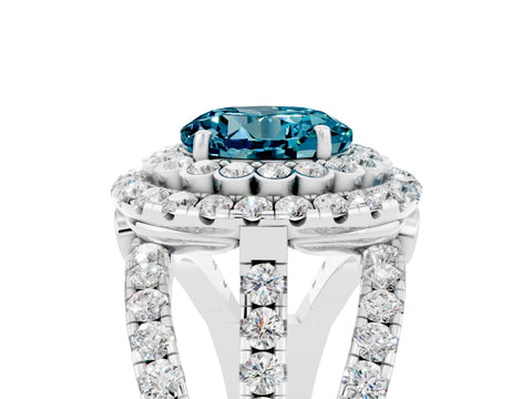 White gold Double Halo Round Cut Diamond Split Shank Pave Set Ring_5