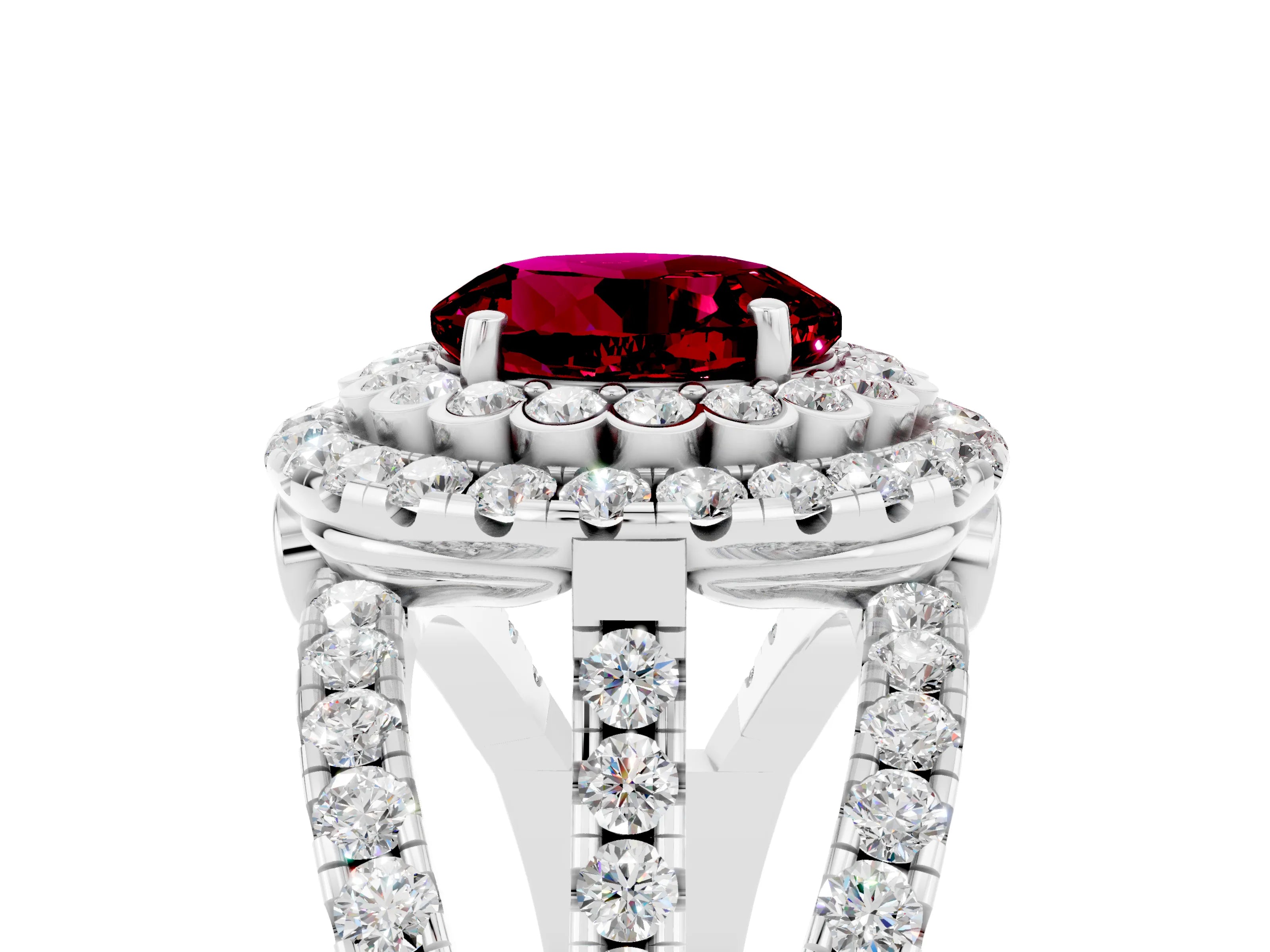 White gold Double Halo Round Cut Diamond Split Shank Pave Set Ring_5