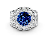 White gold Double Halo Round Cut Diamond Split Shank Pave Set Ring