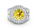 White gold Double Halo Round Cut Diamond Split Shank Pave Set Ring