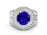 White gold Double Halo Round Cut Diamond Split Shank Pave Set Ring
