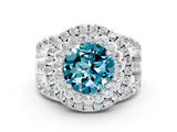 White gold Double Halo Round Cut Diamond Split Shank Pave Set Ring