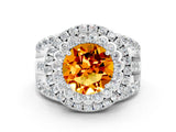 White gold Double Halo Round Cut Diamond Split Shank Pave Set Ring