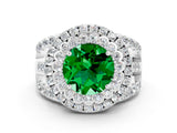 White gold Double Halo Round Cut Diamond Split Shank Pave Set Ring
