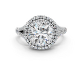 White gold Double Halo Round Cut Diamond Split Shank Ring with Four Prong Setting_45