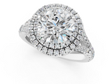 White gold Double Halo Round Cut Diamond Split Shank Ring with Four Prong Setting_46