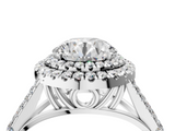 White gold Double Halo Round Cut Diamond Split Shank Ring with Four Prong Setting_49