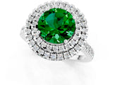 White gold Double Halo Round Cut Emerald Pavé Band with Four-Prong Setting_1