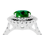 White gold Double Halo Round Cut Emerald Pavé Band with Four-Prong Setting_4