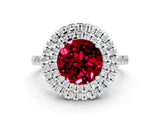 White gold Double Halo Round Cut Garnet Pavé Band with Four-Prong Setting