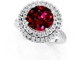 White gold Double Halo Round Cut Garnet Pavé Band with Four-Prong Setting_1