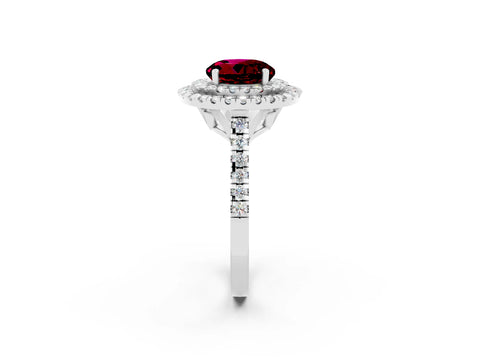 White gold Double Halo Round Cut Garnet Pavé Band with Four-Prong Setting_2