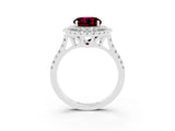 White gold Double Halo Round Cut Garnet Pavé Band with Four-Prong Setting_3