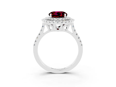White gold Double Halo Round Cut Garnet Pavé Band with Four-Prong Setting_3