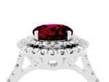 White gold Double Halo Round Cut Garnet Pavé Band with Four-Prong Setting_4