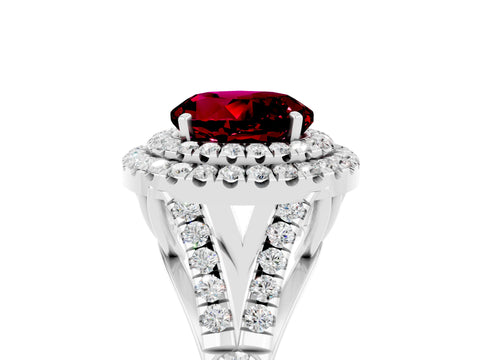 White gold Double Halo Round Cut Garnet Pavé Split Shank Ring with Prong Setting_5
