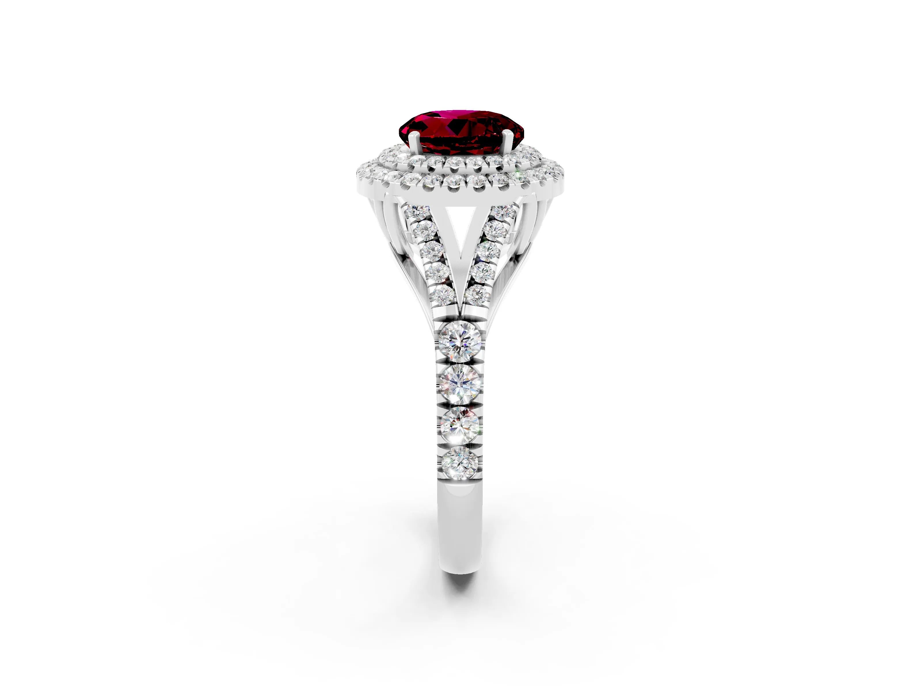 White gold Double Halo Round Cut Garnet Split Shank Engagement Ring with Four-Prong Setting_2