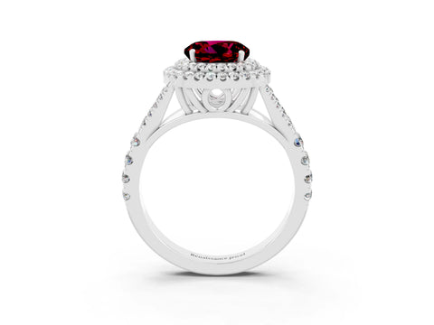 White gold Double Halo Round Cut Garnet Split Shank Engagement Ring with Four-Prong Setting_3
