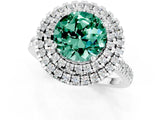 White gold Double Halo Round Cut Green Sapphire Pavé Band with Four-Prong Setting_1