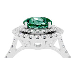 White gold Double Halo Round Cut Green Sapphire Pavé Band with Four-Prong Setting_4