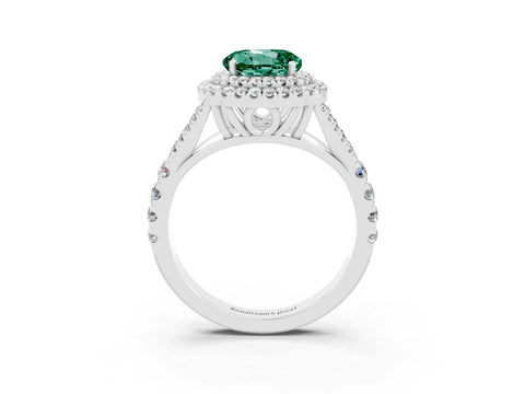 White gold Double Halo Round Cut Green Sapphire Split Shank Engagement Ring with Four-Prong Setting_3