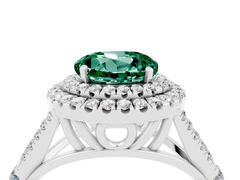 White gold Double Halo Round Cut Green Sapphire Split Shank Engagement Ring with Four-Prong Setting_4