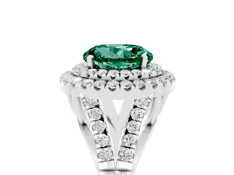 White gold Double Halo Round Cut Green Sapphire Split Shank Engagement Ring with Four-Prong Setting_5