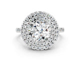 White gold Double Halo Round Cut Moissanite Pavé Band with Four-Prong Setting