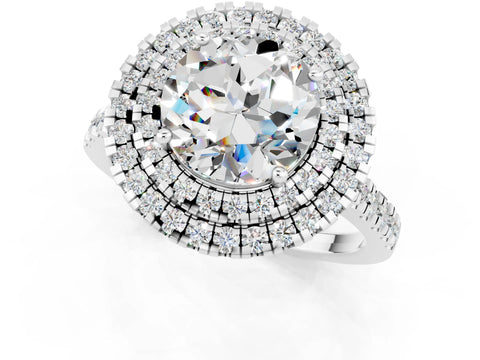 White gold Double Halo Round Cut Moissanite Pavé Band with Four-Prong Setting_1