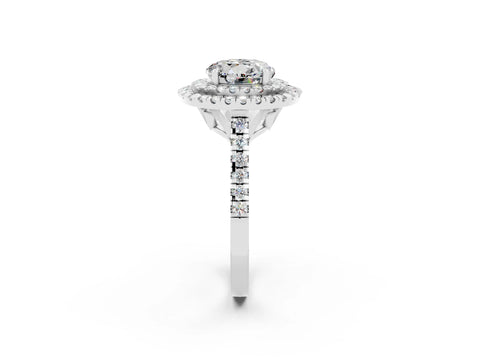 White gold Double Halo Round Cut Moissanite Pavé Band with Four-Prong Setting_2