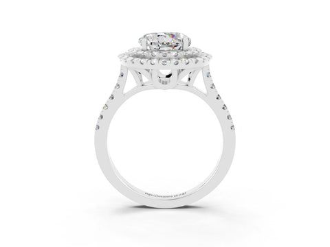 White gold Double Halo Round Cut Moissanite Pavé Band with Four-Prong Setting_3