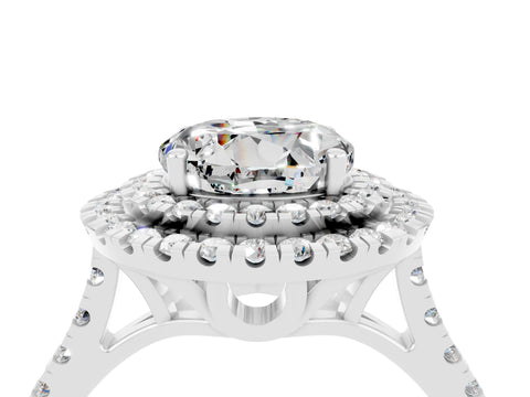 White gold Double Halo Round Cut Moissanite Pavé Band with Four-Prong Setting_4
