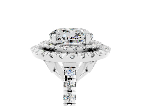 White gold Double Halo Round Cut Moissanite Pavé Band with Four-Prong Setting_5