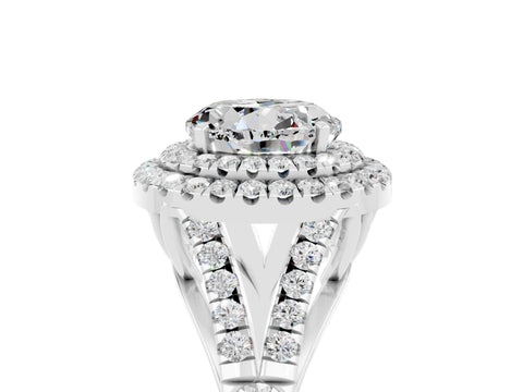 White gold Double Halo Round Cut Moissanite Pavé Split Shank Ring with Prong Setting_5