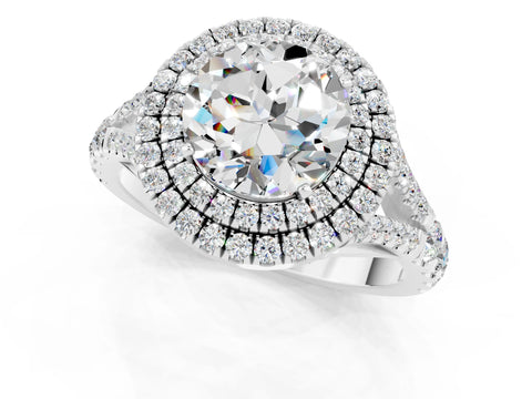 White gold Double Halo Round Cut Moissanite Split Shank Engagement Ring with Four-Prong Setting_1