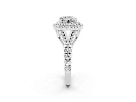 White gold Double Halo Round Cut Moissanite Split Shank Engagement Ring with Four-Prong Setting_2