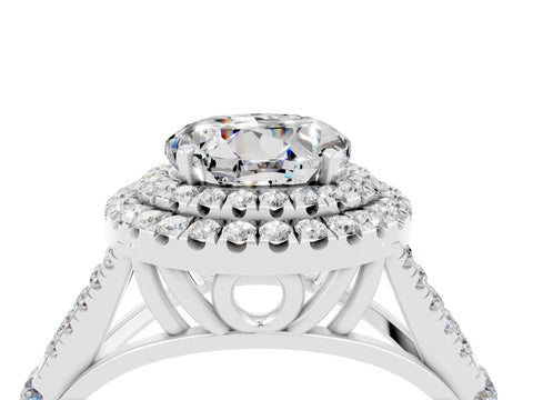White gold Double Halo Round Cut Moissanite Split Shank Engagement Ring with Four-Prong Setting_4