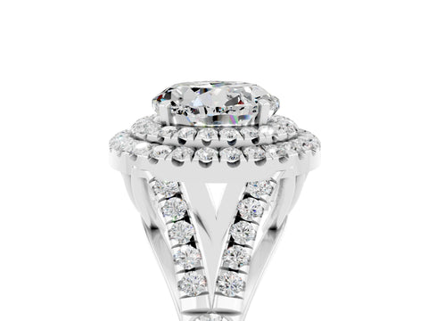 White gold Double Halo Round Cut Moissanite Split Shank Engagement Ring with Four-Prong Setting_5