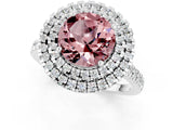 White gold Double Halo Round Cut Morganite Pavé Band with Four-Prong Setting_1