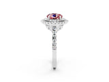 White gold Double Halo Round Cut Morganite Pavé Band with Four-Prong Setting_2