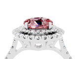 White gold Double Halo Round Cut Morganite Pavé Band with Four-Prong Setting_4