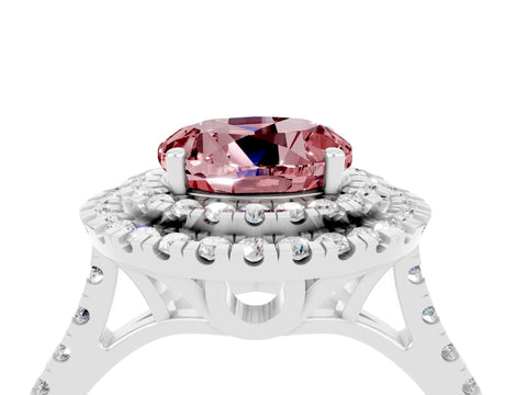 White gold Double Halo Round Cut Morganite Pavé Band with Four-Prong Setting_4
