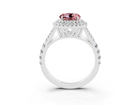 White gold Double Halo Round Cut Morganite Split Shank Engagement Ring with Four-Prong Setting_3