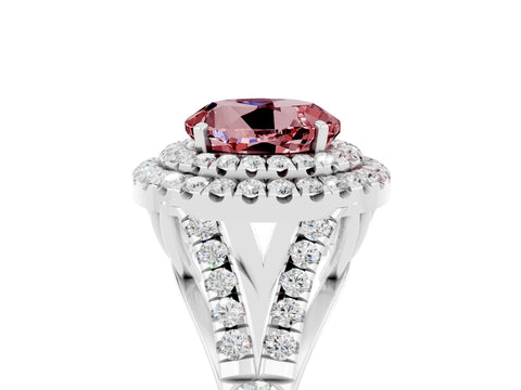 White gold Double Halo Round Cut Morganite Split Shank Engagement Ring with Four-Prong Setting_5
