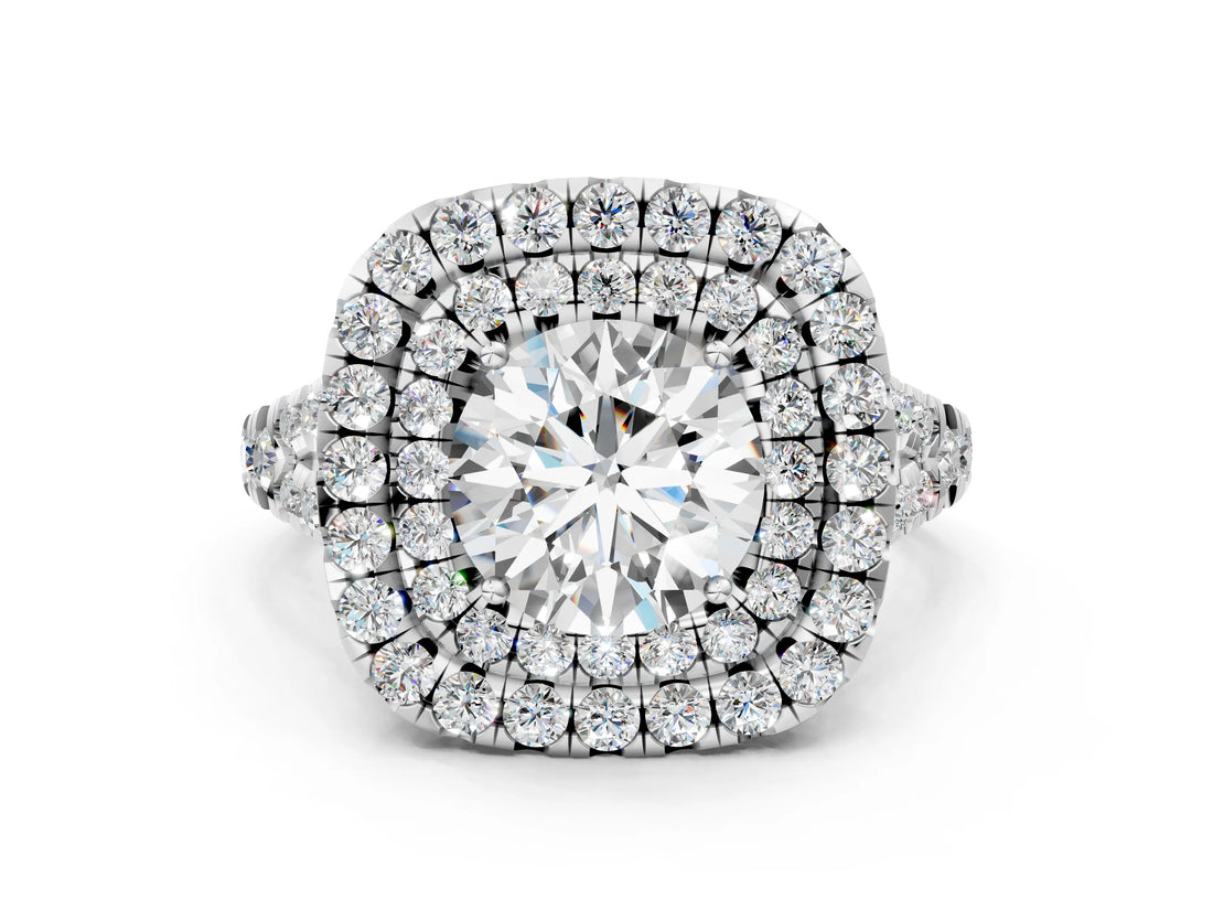 White gold Double Halo Round Cut Pave Split Shank Prong Set Ring_33