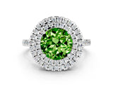White gold Double Halo Round Cut Peridot Pavé Band with Four-Prong Setting