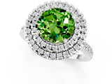 White gold Double Halo Round Cut Peridot Pavé Band with Four-Prong Setting_1
